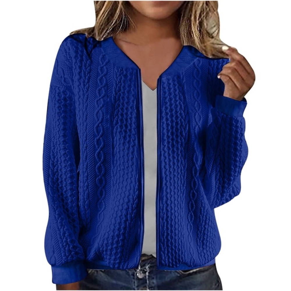 Royal Blue lightweight Textured Cable Knit zipper front jacket Size 1XL NWOT
